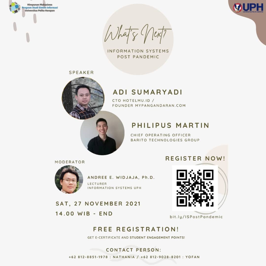 Halo teman-teman yang mau ikutan boleh banget yah.
.
[ð‡ðŒðð’ð’ðˆ ð”ðð‡ ðð«ðžð¬ðžð§ð­ : ð–ðžð›ð¢ð§ðšð« â€œð–ð¡ðšð­ð¬ ððžð±ð­? ðˆð§ðŸð¨ð«ð¦ðšð­ð¢ð¨ð§ ð’ð²ð¬ð­ðžð¦ð¬ ðð¨ð¬ð­ ððšð§ððžð¦ð¢ðœâ€ ðŸðŸŽðŸðŸ]
Webinar 